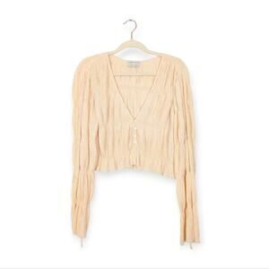 Urban Outfitters Aliyah Cream Plisse Button Front Blouse Size M